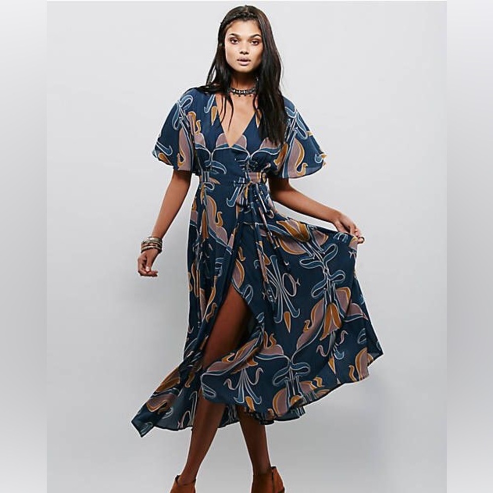 Free People • Sweet Escape Wrap Dress • Large • Indigo/Blue • Like New